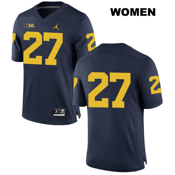 Women's NCAA Michigan Wolverines Hunter Reynolds #27 No Name Navy Jordan Brand Authentic Stitched Football College Jersey SR25K81FC